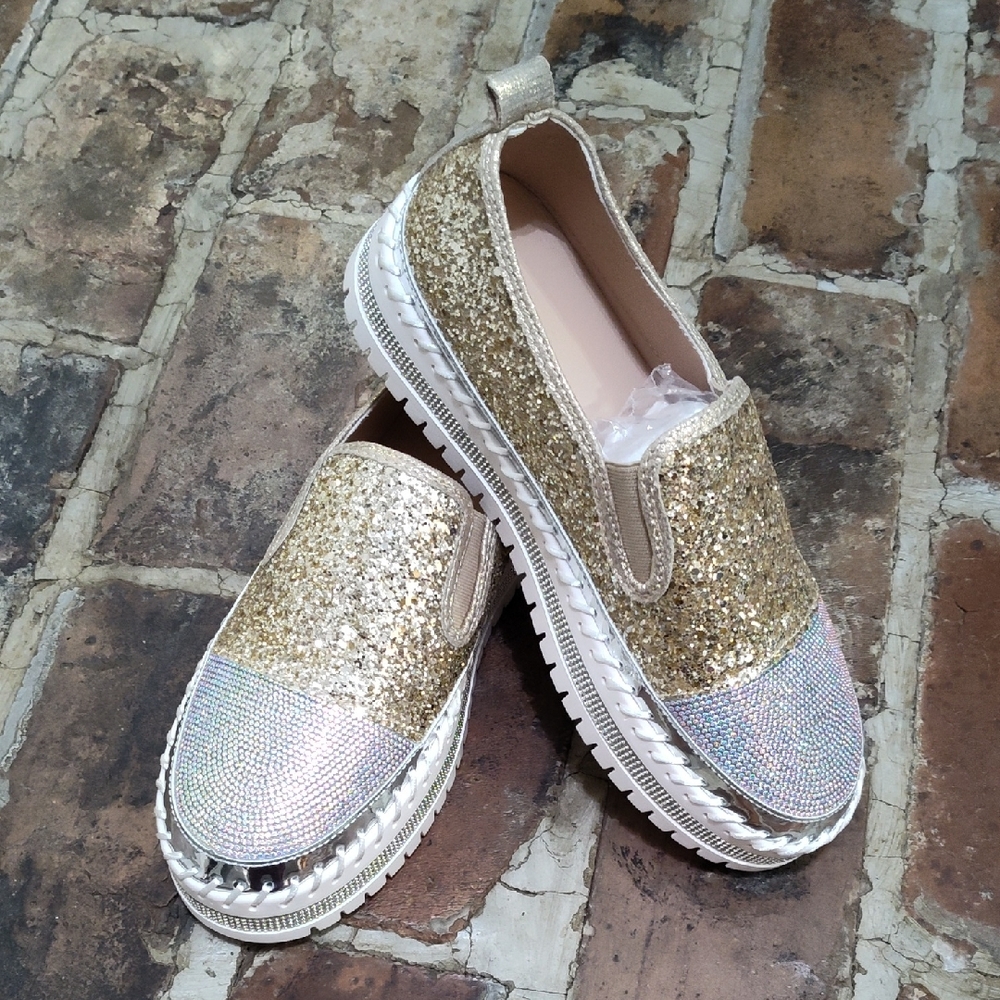 Gold Glitter Slip-On Women's Shoes